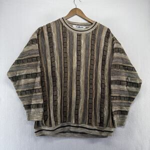 Vintage Lavane New York Sweater Men's Large Brown 3D knit Textured USA made 90s
